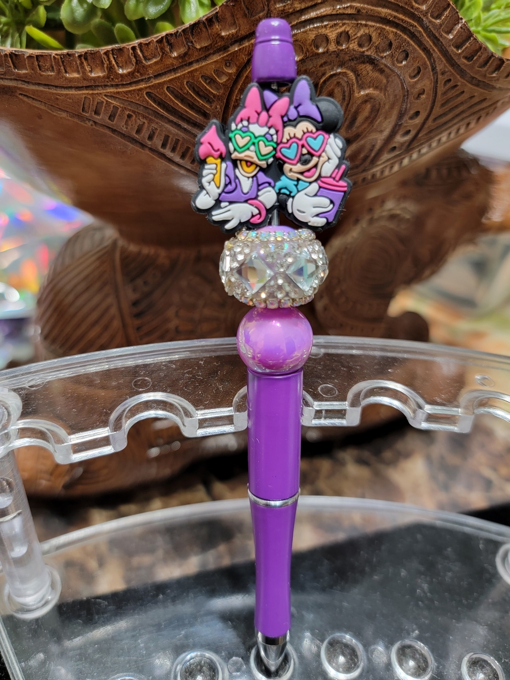 Purple Minnie & Daisy Pen with Rhinestone Charm